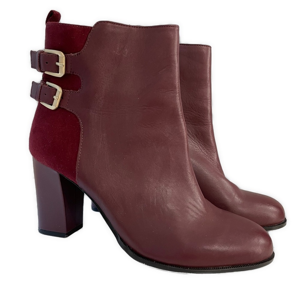 Kenneth Cole Reaction- Burgundy Heeled Ankle Boots with Buckles- 8.5